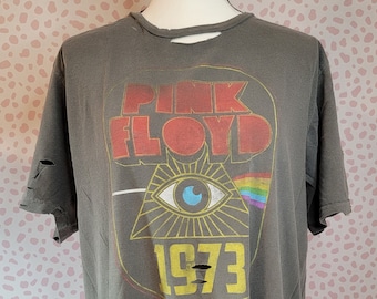 Pink Floyd Darkside of the Moon 1973 Distressed Tee, Faded Black Vintage Style Tee by Goodie Two Sleeves