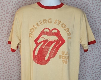 Rolling Stones US Tour 78 Vintage Style Ringer Tee, Natural & Red, High Quality, Men's Size