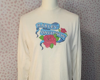 Vintage 90's Harley Davidson Long Sleeve T-Shirt, Barger HD of Canoga Park, CA, Print on Back & along one sleeve, Men's Size Medium