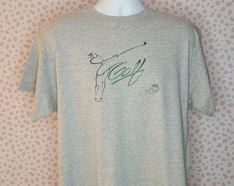 Vintage Golf Iron On Tee, Cursive Style, Men's Size Large, Gildan Heavy Cotton Light Gray T-Shirt