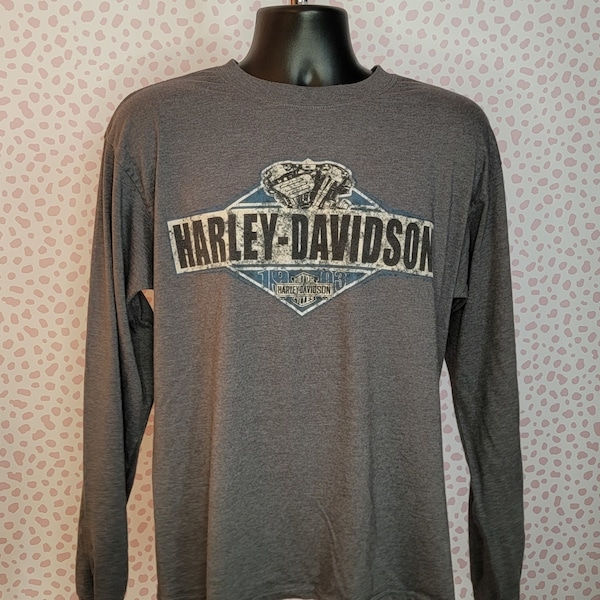 Harley Davidson Frederick, Colorado T-shirt à manches longues, High Country Harley Davidson, R.K. Stratman Taille L pour hommes, gris foncé, super doux