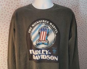 Harley Davidson 3D Emblem Sweatshirt The Milwaukee Marvel, Comfort Colors Men's Size XL Sweatshirt, Upcycle Sweatshirt