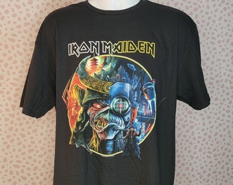 Iron Maiden The Future Past Tour Band Tee, Circle Colored Art, Men's Size, Black Gildan Softstyle Tee by Rock Off