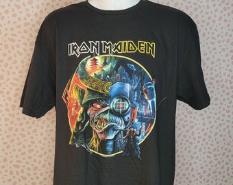 Iron Maiden The Future Past Tour Band Tee, Circle Colored Art, Men's Size, Black Gildan Softstyle Tee