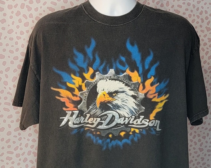 Featured listing image: Vintage 2002 Harley Davidson Tee, Hollingsworth Harley Davidson, St. Augustine FL, Back Print, Men's Size XL, High Quality Vintage Tee