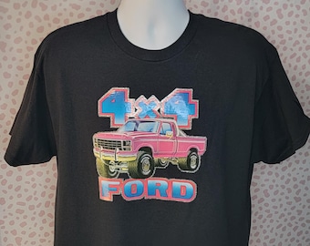 Vintage Ford 4x4 Hot Pink Pick Up Truck Iron On Tee, Gildan Heavy Cotton Men's Size Large