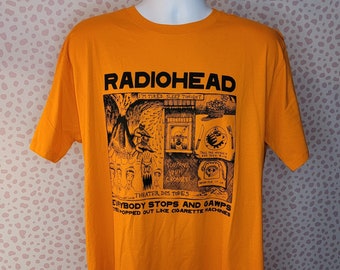 Radiohead Evrybody Stops and Gwaps, Stanley Donwood 2000 Artwork, High Quality Men's Size Tee by Rock Off