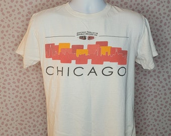 Vintage Chicago Tolley & Double Decker T-Shirt, White, Men's Size Medium, From Our Vintage Recycle Wear Collection