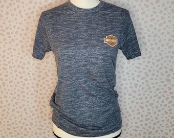 Harley Davidson St. Kitts Heather Blue Tee, Patch on front left and print on sleeve, Men's Size Small