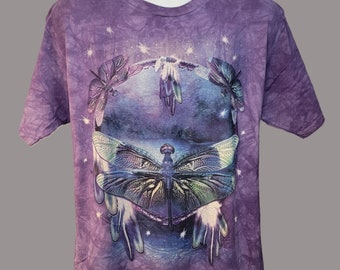 Dragonfly Dream Catcher The Mountain Tee, Purple Dip Dyed, Men's Size, Vintage Nature Tee, From Our Vintage Recycle Wear Collection