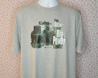 Vintage John Deere Tractor Iron On T-Shirt, The Answer To Your Big Power Needs, Gildan Heavy Cotton Men's Size XL, Light Gray