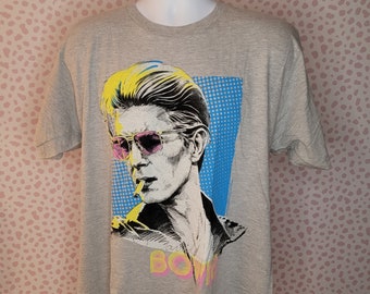 Bowie Sketch Light Gray Tee, Large Print on Front, Vintage Style, Men's Size