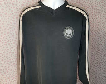 Harley Davidson Skull Long Sleeve Shirt, Heavyweight, Black & Gray, Small Skull on front, Large Skull on Back, Men's Size Large