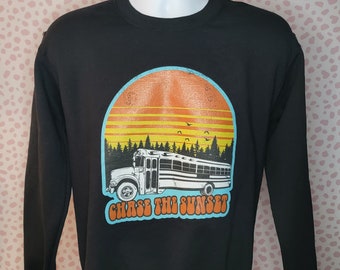 Chase the Sunset Retro Sweatshirt, Black Gildan Heavy Blend Sweatshirt, Men's Size Small, From Our Vintage Recycle Wear Collection