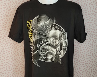 Iron Maiden Greyscale The Future Past Tour Band Tee, Gildan Softstyle Men's Size T-Shirt