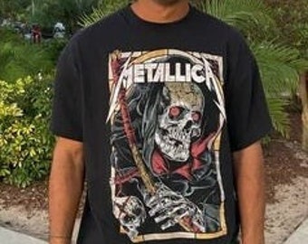 Metallica Death Reaper Vintage Style Band Tee, Gildan Heavy Cotton Concert Tee by Rock Off