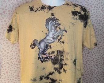 Vintage Black Stallion Horse Tie Dye Crop Top Tee, Roach '81 Iron On, Size Large