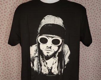 Kurt Cobain Black & White Portrait with Sunglasses Band Tee, Men's Size