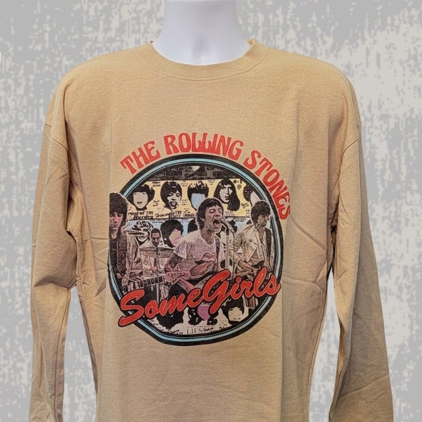 The Rolling Stones Vintage Style Band Sweatshirt, Sand Colourway, Men's Size Rolling Stones Some Girls Sweatshirt by Rock Off