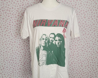 Nirvana Kurt Cobain Flipper Band Tee, White Softstyle Cotton Tee, Men's Size