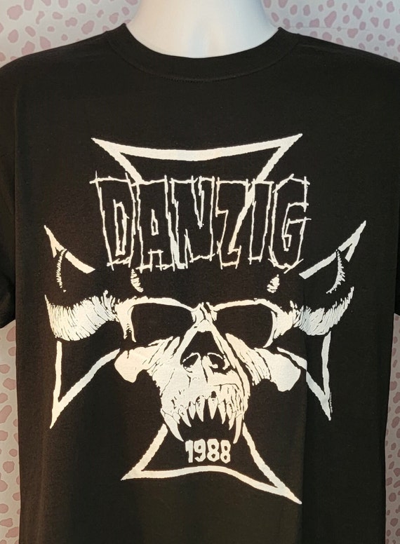 Danzig Iron Cross Skull Band Tee, 1988, Black Concert T-shirt