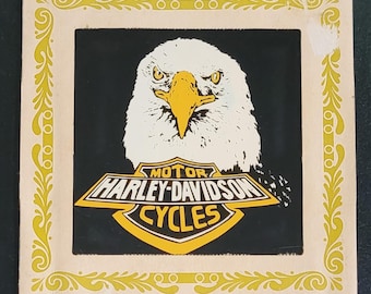 Vintage 80's Harley Davidson Eagle Carnival Fair Glass Mirror Prize, Harley Davidson Collectible