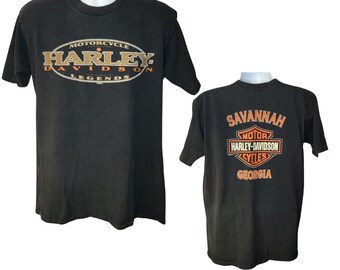 Vintage 90's Harley Davidson Tee, Savannah, Georgia, Back Print, Single Stitch, Men's Size Large