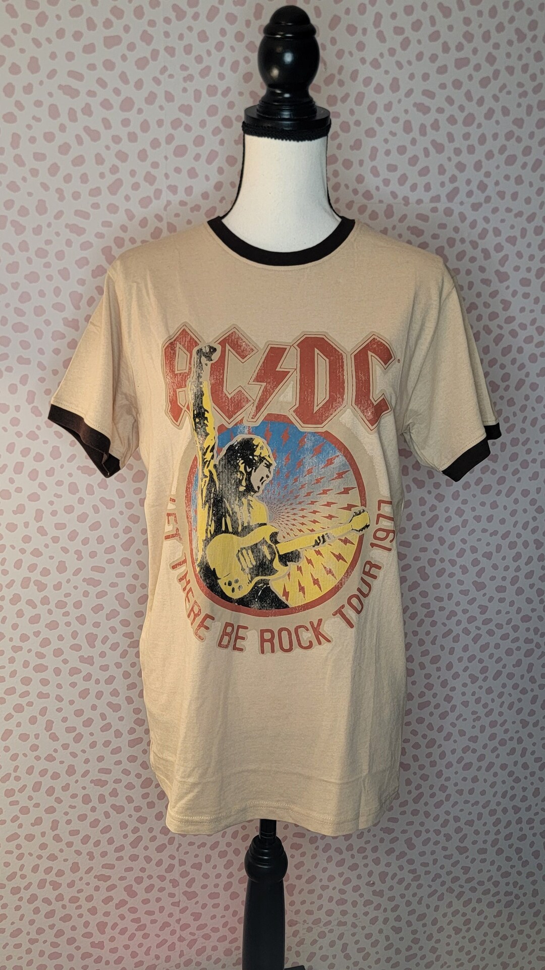 ACDC Let There Be Rock Tour 1977 Vintage Style Ringer Band Tee, Beige ...