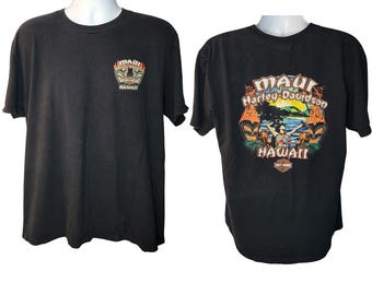 Harley Davidson Maui Hawaii Tee, Print on Upper Front Left & Back Print, Men's Size XL, High Quality Vintage Shirt