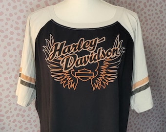 Harley Davidson Raglan, Stripes on Sleeves, Half Sleeve, Oversize Fit, Women's Size 2X