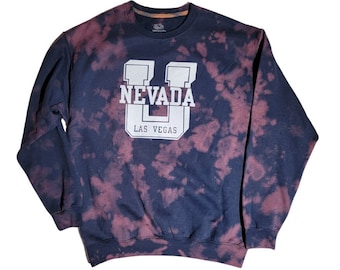 Vintage University of Nevada Las Vegas Graphic Sweatshirt, Tie Dye Navy Blue & Purple, Super Soft, Men's Size Large