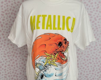 Metallica Fire and Ice White Vintage Style Concert Tee, Men's Size