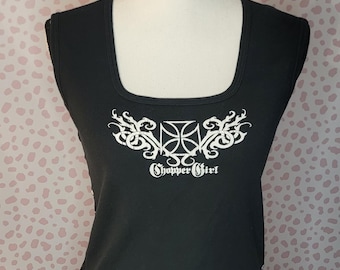 Vintage Chopper Girl Tank Top, Square Neck, Mesh along both sides, Klassy Trash Tank for Women Who Love to Ride, Women's Size L/XL