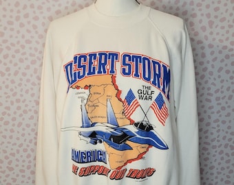 Vintage 90's Desert Storm Sweatshirt, The Gulf War, We Support Our Troops, Men's Size XL