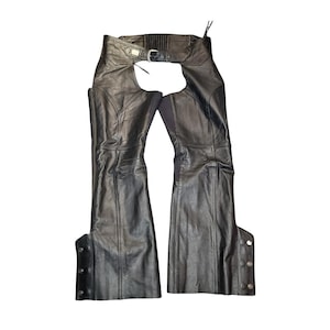 Jambières d'équitation en cuir Harley Davidson, noir, boucle et lien à la taille, jambes entièrement zippées, taille L