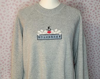 Sylvester Sweatshirt, High Quality Vintage 90's Sweatshirt, Women's Size 2X, Sylvester the Cat, From Our Vintage Recycle Wear Collection