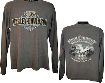 Harley Davidson Frederick, Colorado Long Sleeve Tee, High Country Harley Davidson, R.K. Stratman Men's Size Large, Dark Gray Super Soft