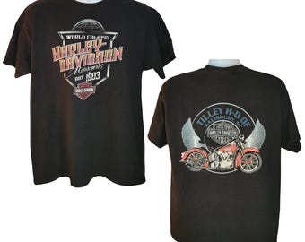 Harley Davidson World Famous Motorcycles Tee, Tilley HD of Salisbury NC, Back Print, Men's Size Large