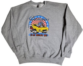 Vintage Chevy Camaro Z-28 Rules OK! Graphic Sweatshirt, Gray, Men's Size Large, Gildan Heavy Blend