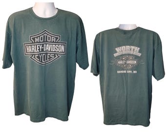 Harley Davidson Vintage T-Shirt, Worth Harley Davidson North of Kansas City, MO, Men's Size XL, High Quality Vintage Tee, Faded Green