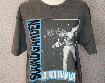 Soundgarden Louder Than Love Vintage Style Band Tee, Black Stonewash Men's Size Tee, High Quality Concert Tee by Rock Off