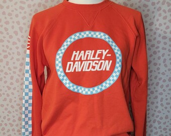 Harley Davidson Vintage Sweatshirt, Race Sleeve Stripe Pullover Sweatshirt, Women's Size Small, High Quality