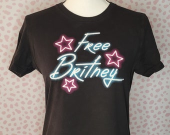 Free Britney Neon Sign Fitted Tee, Britney Spears, Women's Size Medium, From Our Vintage Recycle Wear Collection