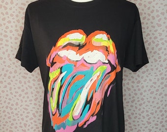 Rolling Stones 60 Brushstroke Tongue Band Tee, Black Men's Size Concert Tee