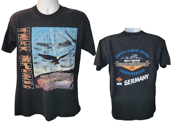 Harley Davidson 1999 Free Spirit Vintage T-Shirt, Bruchmuhlbach Germany, Back Print, Men's Size Large