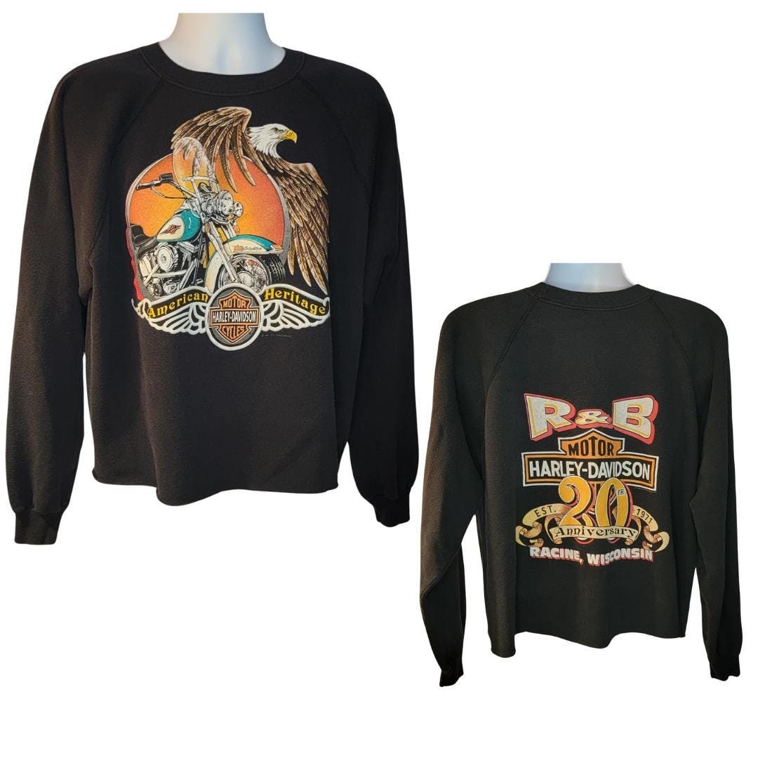 1991 Vintage Harley Davidson Sweatshirt, Racine, Wisconsin R&B HD, Black Sweatshirt, Men's Size 2X R.K. Stratman American Heritage 1991 Vintage Harley Davidson Sweatshirt, Racine, Wisconsin R&B HD, Black Sweatshirt, Men's Size 2X R.K. Stratman American Heritage