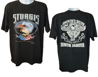 Vintage 2001 Sturgis Rally Week T-Shirt, South Dakota, Harley Davidson Eagle with USA Flag, Bike Week, Men's Size 2X