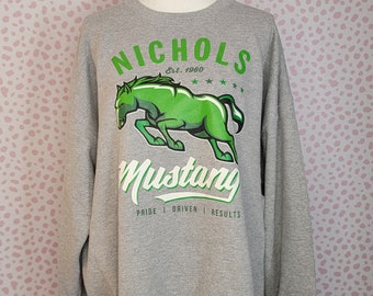 Nichols Mustangs Sweatshirt, Pride Driven Results, Light Gray, Gildan Heavy Blend Men's Size XL