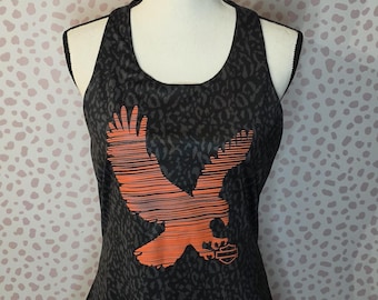 Harley Davidson Racerback Lattice Straps Tank Top, Scoop Neck, Built in Bra, Eagle Graphic, Women's Size Medium
