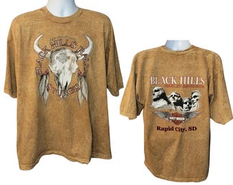 Vintage Harley Davidson 2003 Sturgis Black Hills Rally, South Dakota Tee, Acid Wash Tan, Back Print, Men's Size XL, High Quality